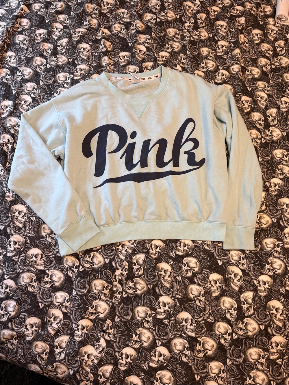 My 2014 PINK Victoria's Secret Light Mint Blue Logo Crewneck Sweatshirt